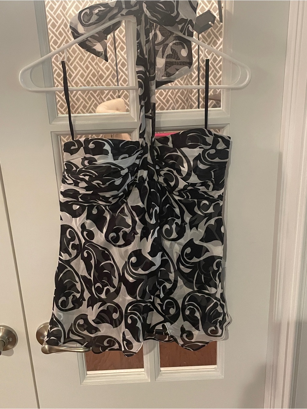 White House Black Market Black and White Halter Blouse